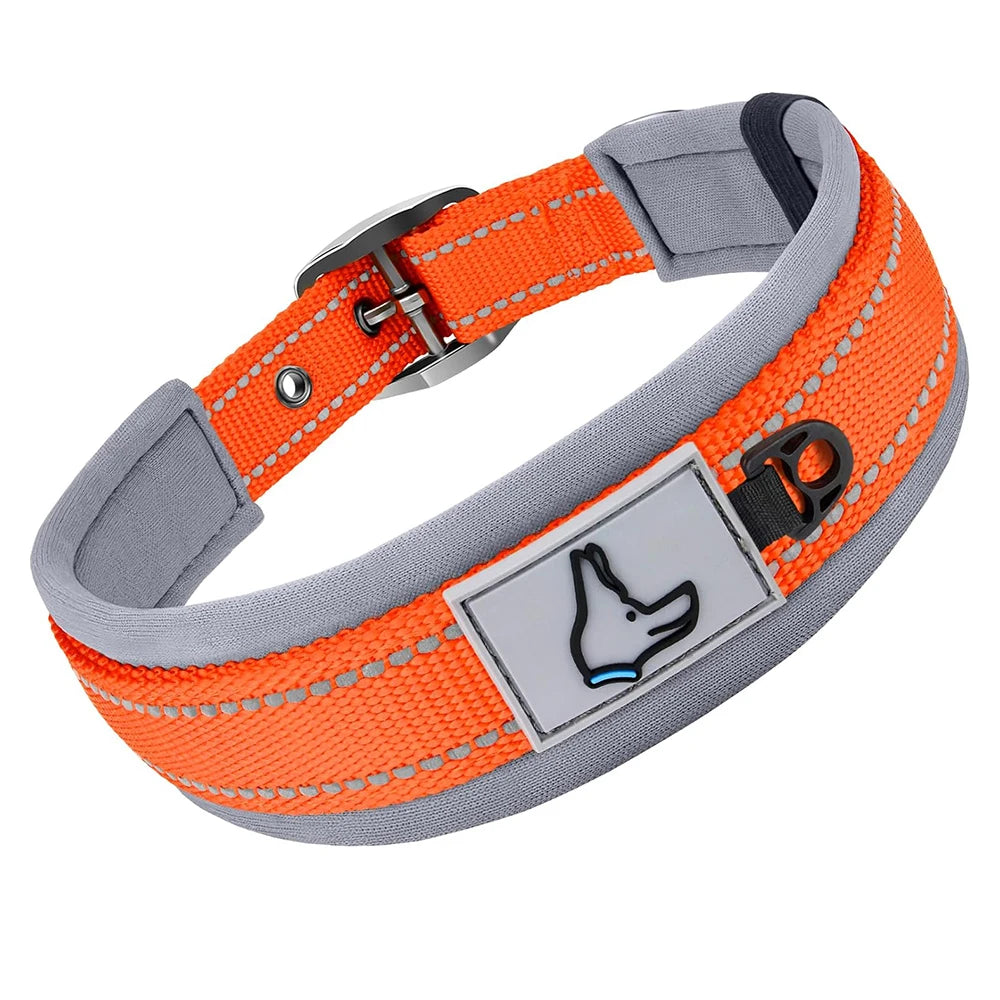 Padded Reflective Dog Collar – Adjustable Nylon Neoprene