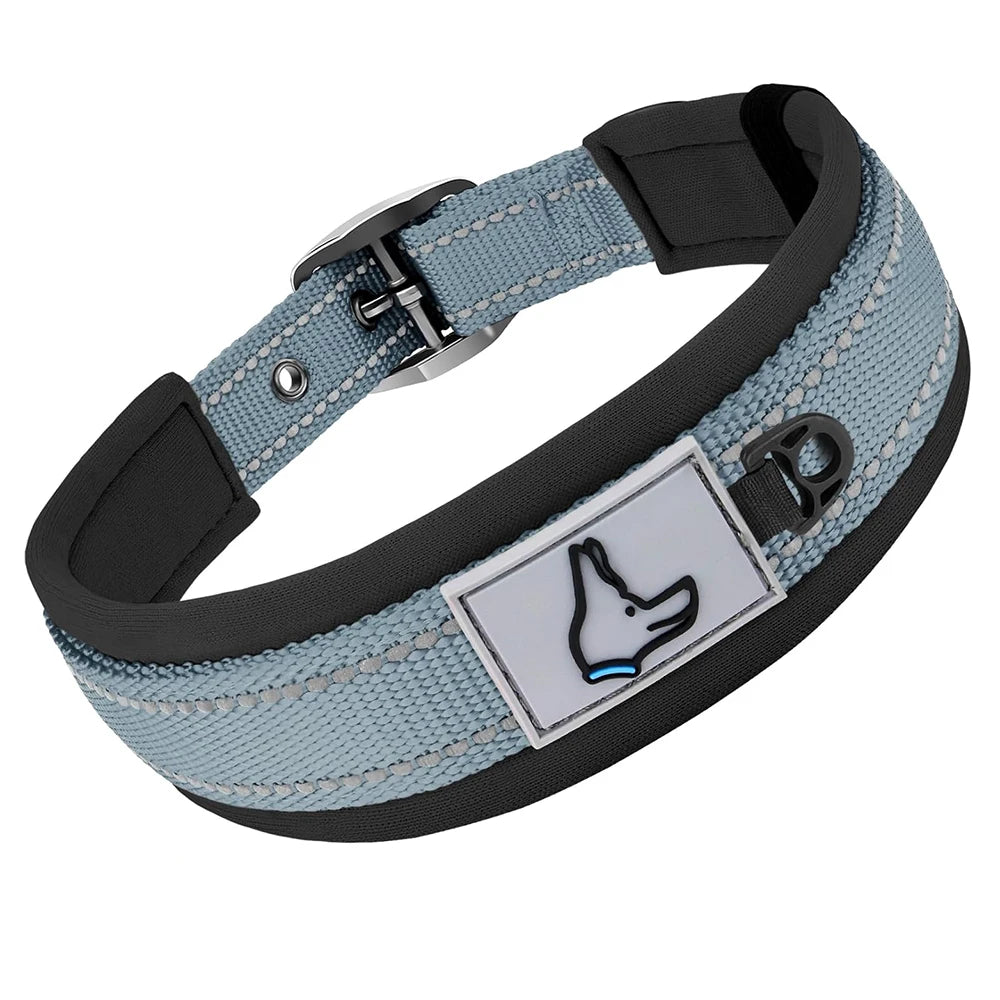 Padded Reflective Dog Collar – Adjustable Nylon Neoprene