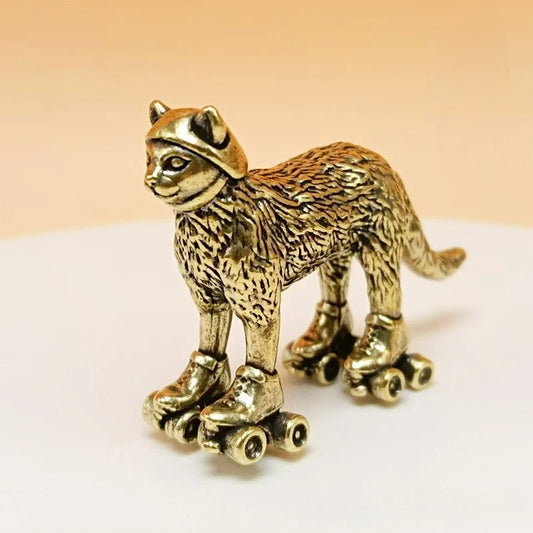 Brass Retro Skiing Cat Ornament
