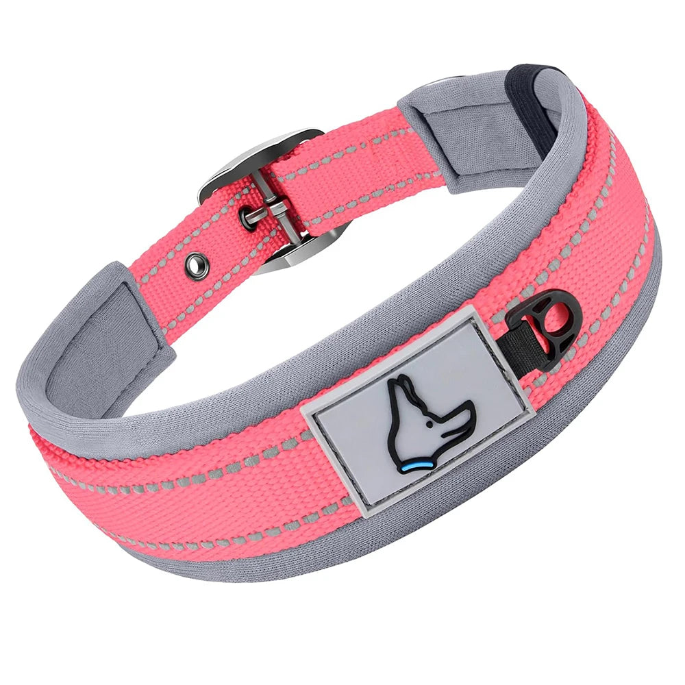 Padded Reflective Dog Collar – Adjustable Nylon Neoprene