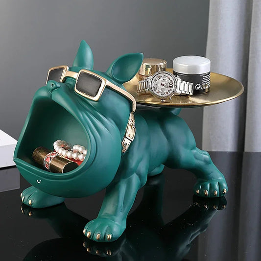 Resin Bulldog Statue with Storage Tray