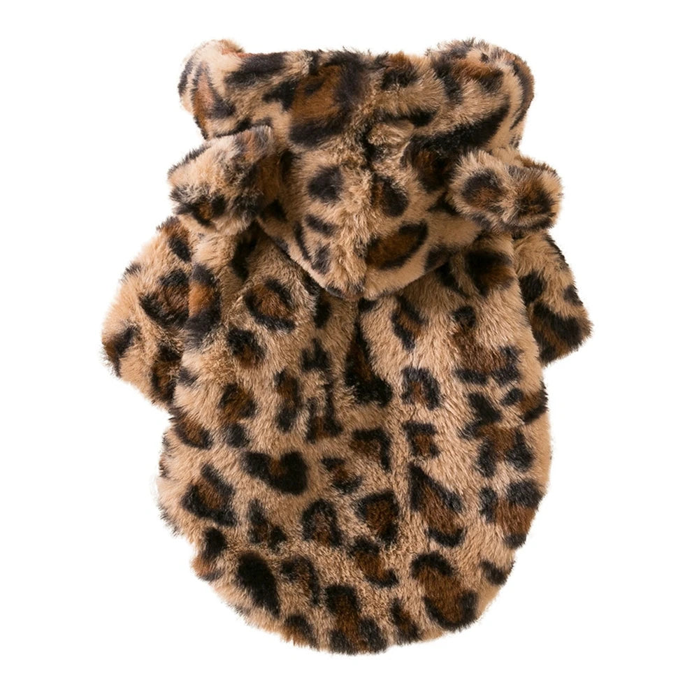 Winter Fleece Dog Hoodie – Warm Leopard Coat for Small Dogs