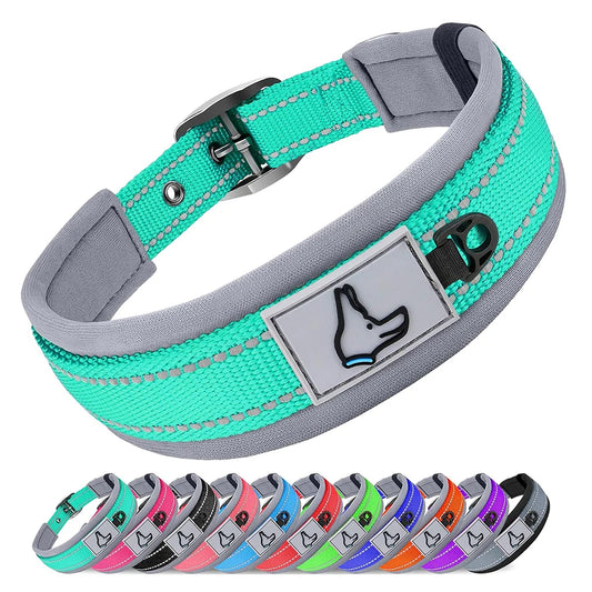 Padded Reflective Dog Collar – Adjustable Nylon Neoprene