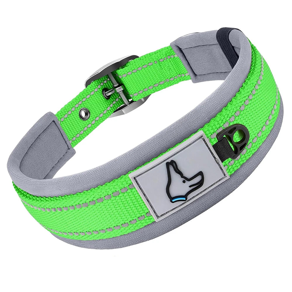 Padded Reflective Dog Collar – Adjustable Nylon Neoprene