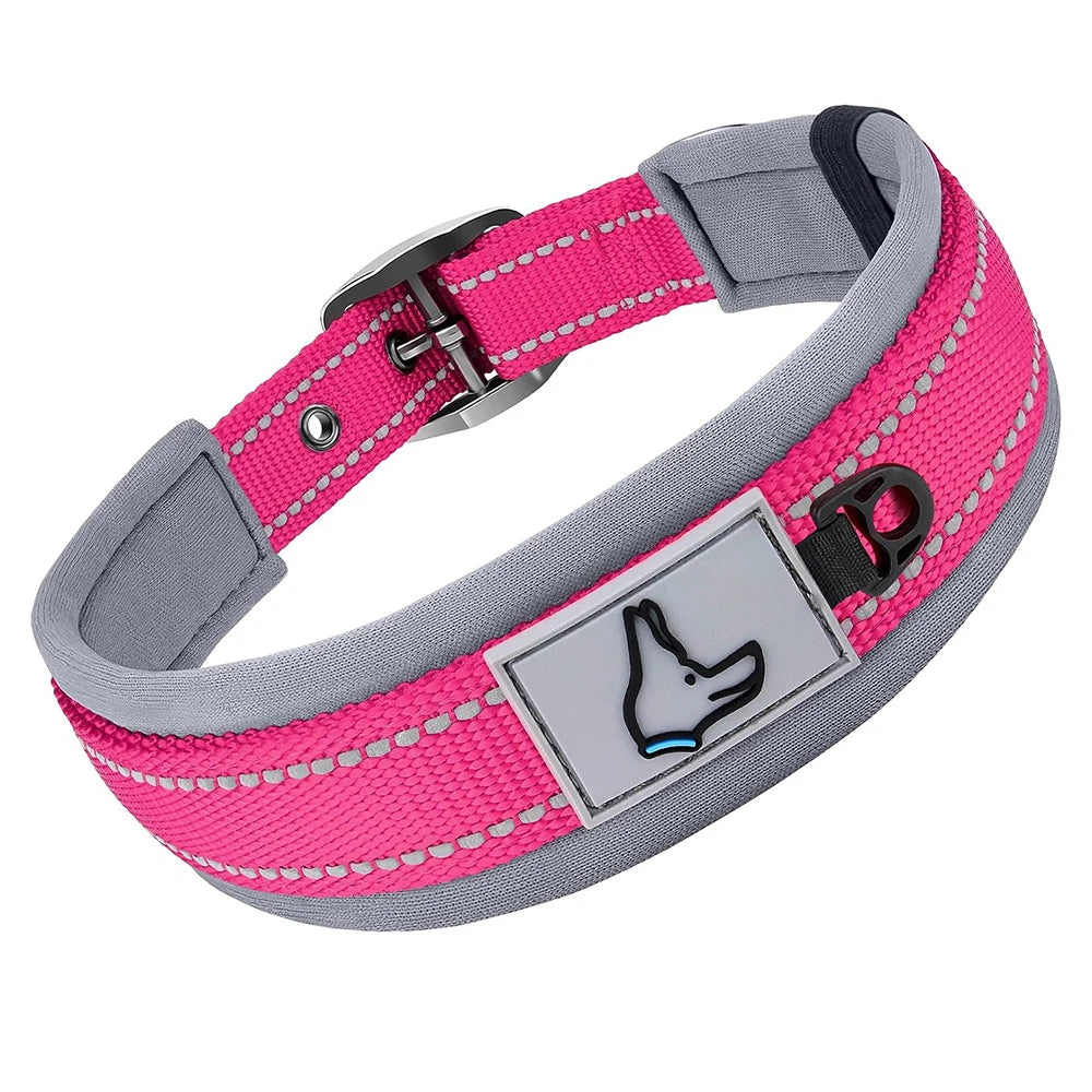 Padded Reflective Dog Collar – Adjustable Nylon Neoprene